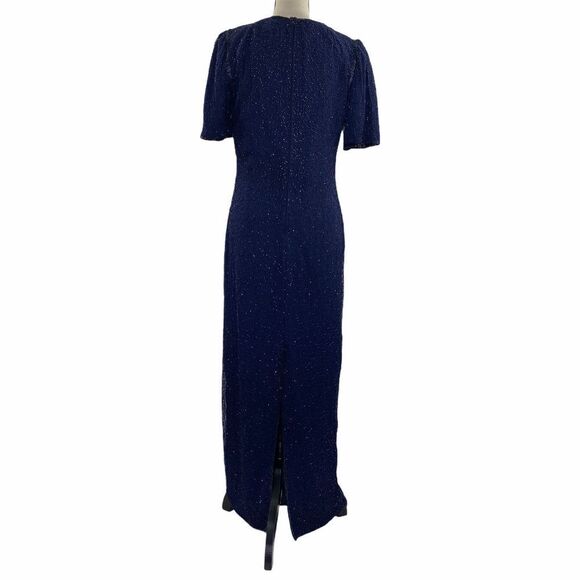 LAURENCE Kazar Blue Beaded Silk Maxi Dress Medium - Picture 7 of 12